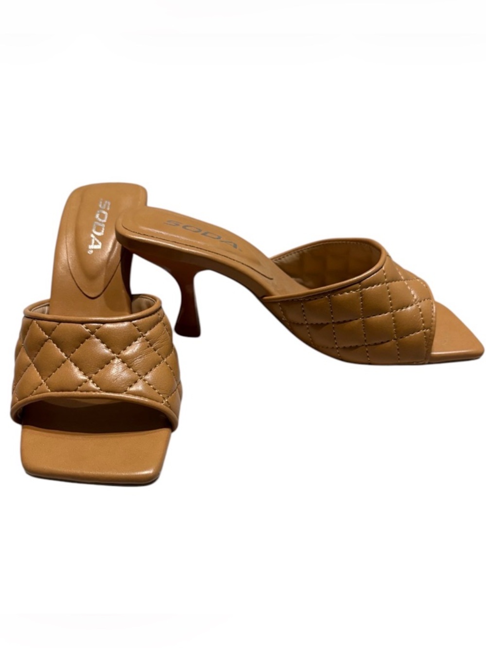 Soda Quilted Tan Slide Mules